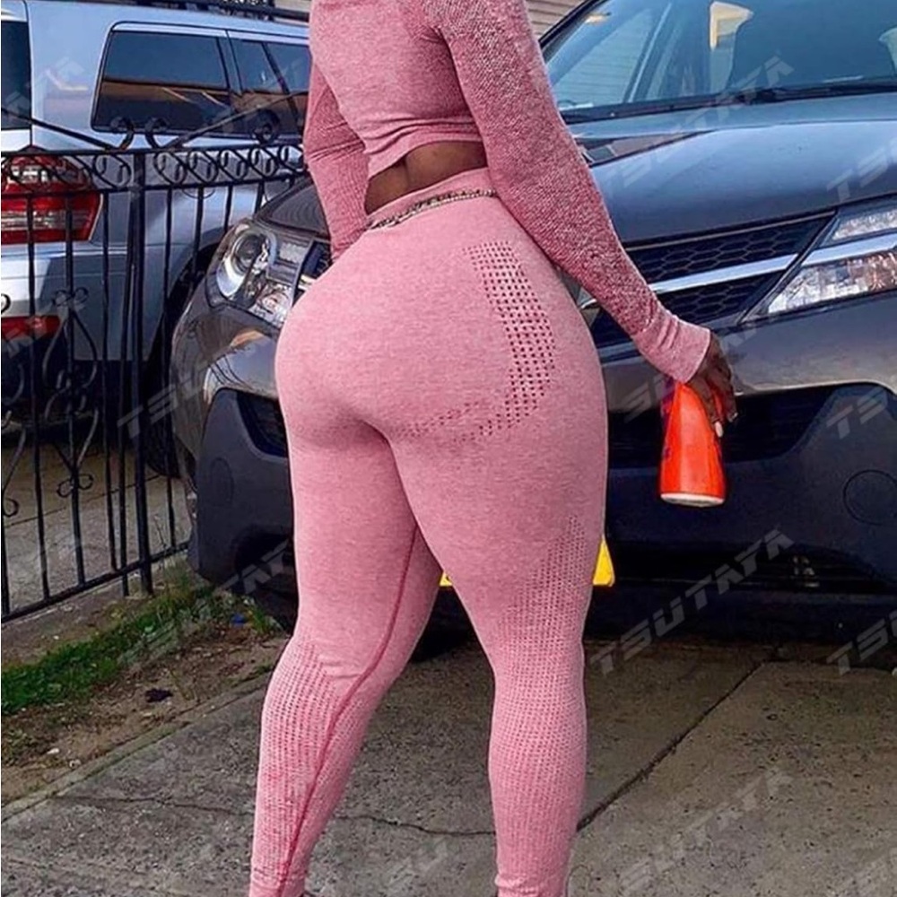 Pink Long Sleeve Crop Top and Leggings Set size small